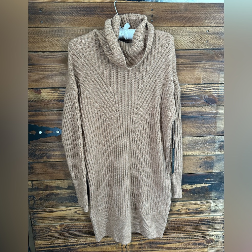 Tahari Camel Ribbed Turtleneck Sweater Dress NWT Medium